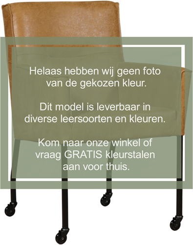 Leren eetkamerstoel Lucky - met wieltjes en armleuning - Hermes Leer Kobalt - Kleur poot, zwart - Skate wiel zwart