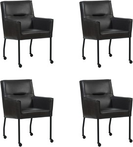 Set van 4 Donkerbruine leren moderne eetkamerstoelen Lucky - Granada leer Ebony (donkerbruin leer)