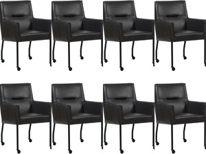 Set van 8 Donkerbruine leren moderne eetkamerstoelen Lucky - Granada leer Ebony (donkerbruin leer)