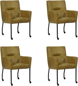 Set van 4 Olijfgroene leren moderne eetkamerstoelen Lucky - Granada leer Olive (olijfgroen leer)