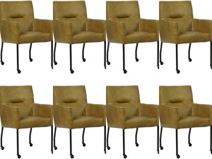 Set van 8 Olijfgroene leren moderne eetkamerstoelen Lucky - Granada leer Olive (olijfgroen leer)