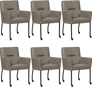 Set van 6 Grijze leren moderne eetkamerstoelen Lucky - Granada leer Steel (grijs leer)