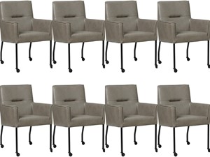 Set van 8 Grijze leren moderne eetkamerstoelen Lucky - Granada leer Steel (grijs leer)