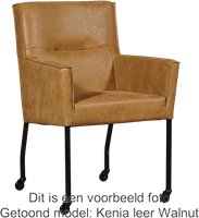 Leren eetkamerstoel Lucky - met wieltjes en armleuning - Vintage Leer Cognac - Kleur poot, zwart - Skate wiel zwart-1
