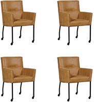 Leren eetkamerstoel Lucky - met wieltjes en armleuning - set van 4 stoelen