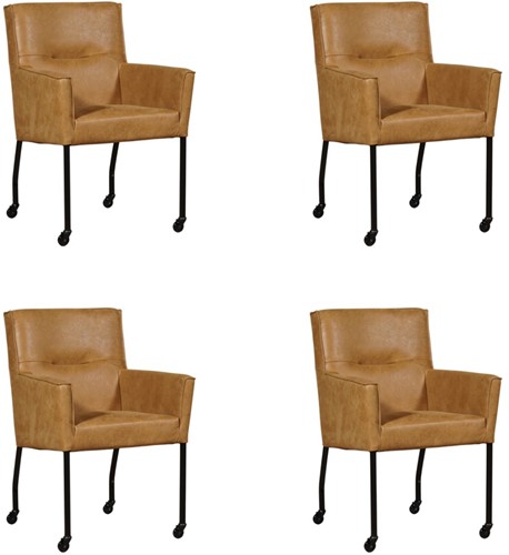 Leren eetkamerstoel Lucky - met wieltjes en armleuning - set van 4 stoelen