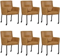 Leren eetkamerstoel Lucky - met wieltjes en armleuning - set van 6 stoelen
