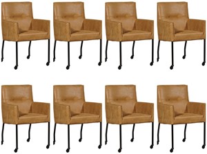 Set van 8 Leren eetkamerstoelen Lucky - met wieltjes en armleuning