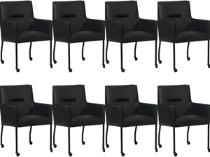 Set van 8 Zwarte leren moderne eetkamerstoelen Lucky - Rancho Leer Nero (zwart leer)