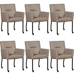 Set van 6 Taupe leren moderne eetkamerstoelen Lucky - Toledo Leer Khaki (taupe leer)