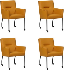 Set van 4 Gele leren moderne eetkamerstoelen Lucky - Toledo Leer Leem (geel leer)
