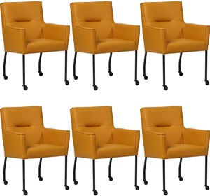 Set van 6 Gele leren moderne eetkamerstoelen Lucky - Toledo Leer Leem (geel leer)