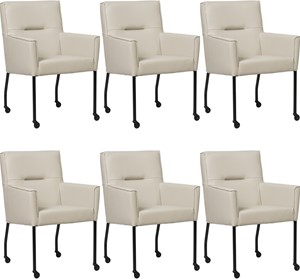 Set van 6 Crème leren moderne eetkamerstoelen Lucky - Toledo leer Misty (crème leer)