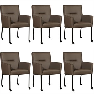 Set van 6 Bruine leren moderne eetkamerstoelen Lucky - Toledo Leer Moss (bruin leer)