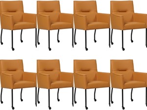 Set van 8 Lichtcognac leren moderne eetkamerstoelen Lucky - Toledo Leer Sabbia (lichtcognac leer)