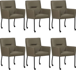 Set van 6 Grijze leren moderne eetkamerstoelen Lucky - Toledo Leer Smog (grijs leer)