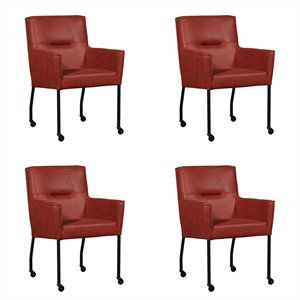 Leren eetkamerstoel lucky, rood leer, rode keukenstoelen