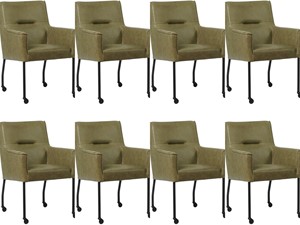 Set van 8 Olijfgroene leren moderne eetkamerstoelen Lucky - Vintage Leer Olive (olijfgroen leer)