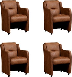 Leren eetkamerfauteuil mass, bruin leer, bruine keukenstoelen