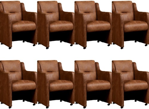Leren eetkamerfauteuil Mass - set van 8 stoelen - Kenia Leer Brown - Met handgreep - Zwart
