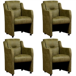 Set van 4 Olijfgroene leren landelijke eetkamerfauteuils Mass - Kenia Leer Olive (olijfgroen leer)
