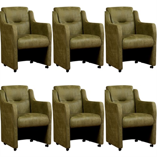 Leren eetkamerfauteuil Mass - set van 6 stoelen - Kenia Leer Olive - Met handgreep - Zwart