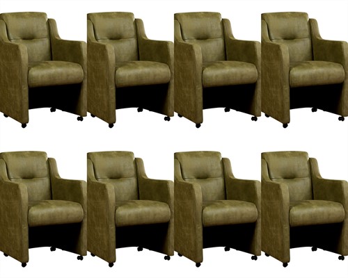 Leren eetkamerfauteuil Mass - set van 8 stoelen - Kenia Leer Olive - Met handgreep - Zwart