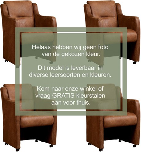 Leren eetkamerfauteuil Mass met armleuning en wieltjes - set van 4 stoelen - Toledo Leer Giallo - Met handgreep - Zwart