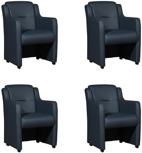 Leren eetkamerfauteuil Mass met armleuning en wieltjes - set van 4 stoelen - Toledo Leer Marine - Met handgreep - Zwart