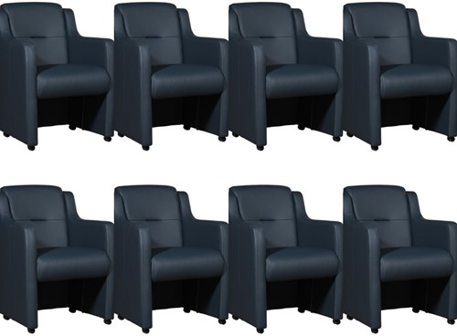 Leren eetkamerfauteuil Mass - set van 8 stoelen - Toledo Leer Marine - Met handgreep - Zwart