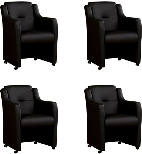 Leren eetkamerfauteuil Mass met armleuning en wieltjes - set van 4 stoelen - Toledo Leer Nero - Met handgreep - Zwart