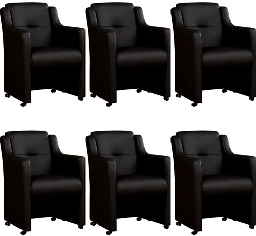 Leren eetkamerfauteuil Mass - set van 6 stoelen - Hermes Leer Nero - Met handgreep - Zwart