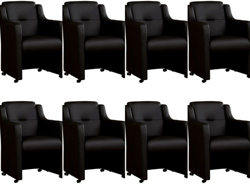 Leren eetkamerfauteuil Mass - set van 8 stoelen - Hermes Leer Nero - Met handgreep - Zwart
