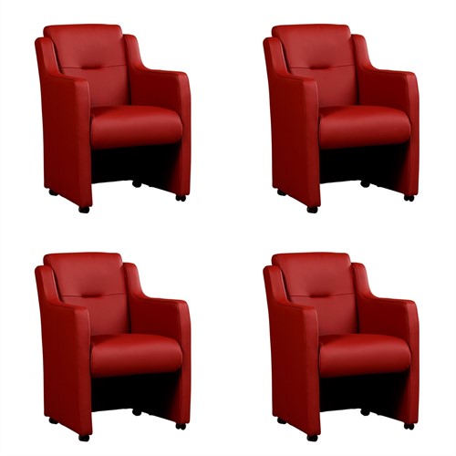 Leren eetkamerfauteuil Mass met armleuning en wieltjes - set van 4 stoelen - Toledo Leer Red - Met handgreep - Zwart
