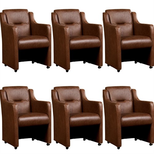 Leren eetkamerfauteuil Mass - set van 6 stoelen - Vintage Leer Brown - Met handgreep - Zwart