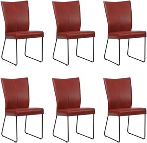 Set van 6 Rode leren industriële eetkamerstoelen Mate - Granada leer Rouge (rood leer)