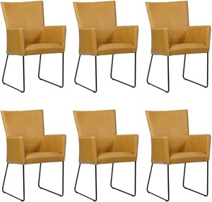 Set van 6 Cognac leren industriële eetkamerstoelen Mate - Granada leer Amber (cognac leer)