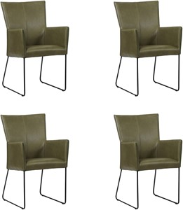 Set van 4 Olijfgroene leren industriële eetkamerstoelen Mate - Granada leer Moss (olijfgroen leer)