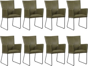 Set van 8 Olijfgroene leren industriële eetkamerstoelen Mate - Granada leer Moss (olijfgroen leer)