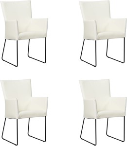 Set van 4 Gebroken witte leren industriële eetkamerstoelen Mate - Toledo Leer Bianco (gebroken wit leer)