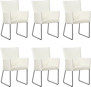 Set van 6 Gebroken witte leren industriële eetkamerstoelen Mate - Toledo Leer Bianco (gebroken wit leer)