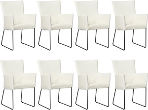 Set van 8 Gebroken witte leren industriële eetkamerstoelen Mate - Toledo Leer Bianco (gebroken wit leer)