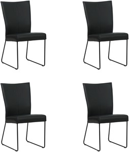 Set van 4 Zwarte leren industriële eetkamerstoelen Mate - Hermes Leer Nero (zwart leer)