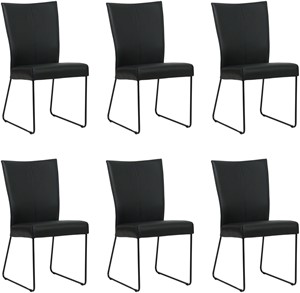 Set van 6 Zwarte leren industriële eetkamerstoelen Mate - Toledo Leer Nero (zwart leer)