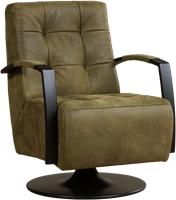 Leren industriële draaifauteuil Mind - Kenia Leer Olive - Frame zwart - Schotelvoet zwart