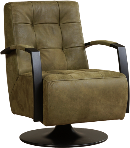 Leren industriële draaifauteuil Mind - Kenia Leer Olive - Frame zwart - Schotelvoet zwart