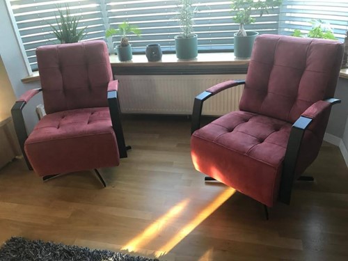 Set van 2 leren draaifauteuil met stalen frame en stervoet - rood leer