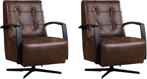 Leren draaifauteuil mind, bruin leer, bruine draaistoel