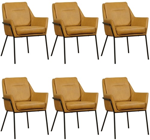 Leren design eetkamerstoel Mix - set van 6 stoelen - Granada Amber (cognac)