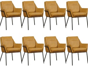 Set van 8 Cognac leren industriële design eetkamerstoelen Mix - Granada leer Amber (cognac leer)